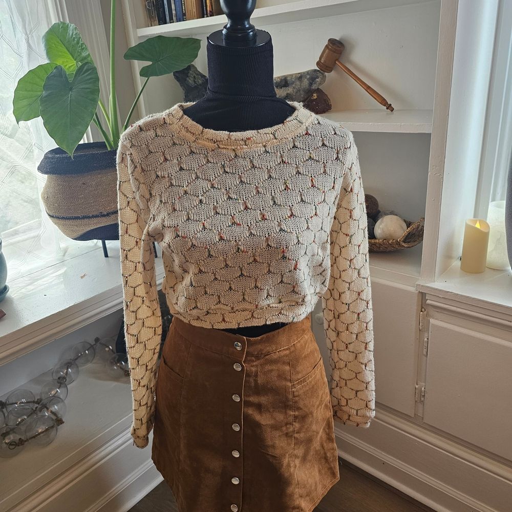 36 Point 5 Cream and Brown Crew Neck Sweater